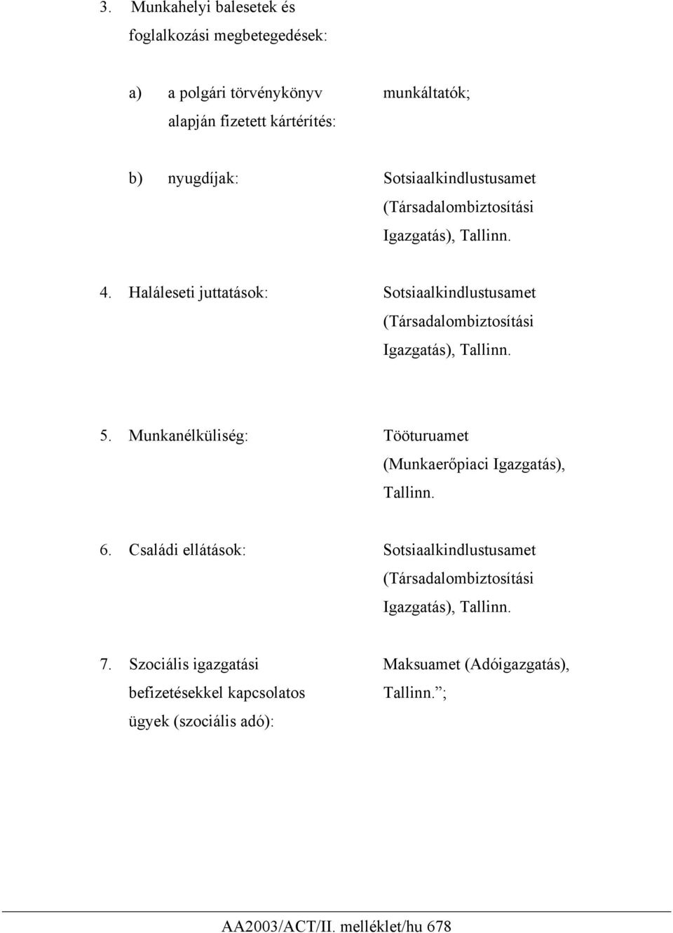 Haláleseti juttatások: Sotsiaalkindlustusamet (Társadalombiztosítási Igazgatás), Tallinn. 5.