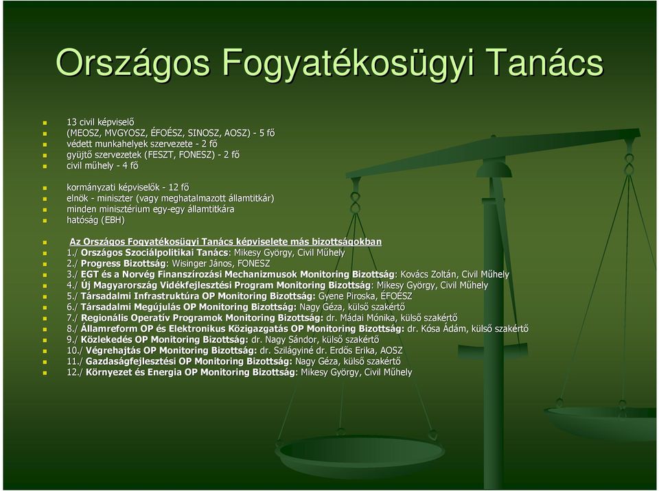 k más m s bizottságokban 1./ Országos Szociálpolitikai Tanács cs: Mikesy György, Civil MőhelyM 2./ Progress Bizottság: Wisinger János, FONESZ 3.