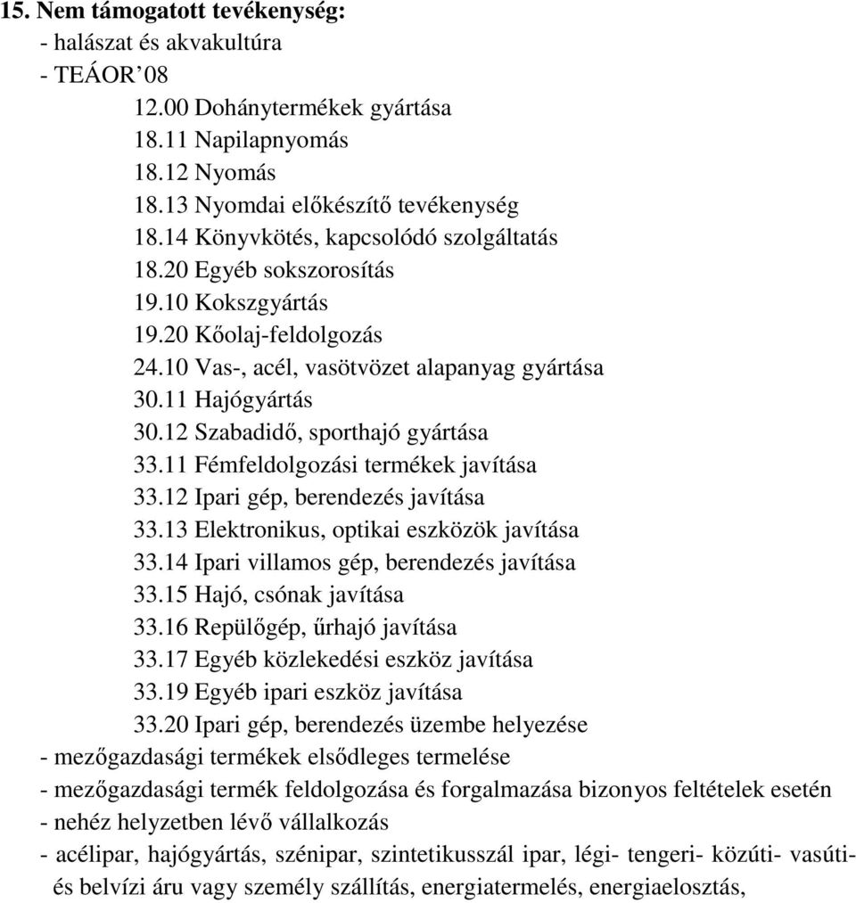 12 Szabadidő, sporthajó gyártása 33.11 Fémfeldolgozási termékek javítása 33.12 Ipari gép, berendezés javítása 33.13 Elektronikus, optikai eszközök javítása 33.