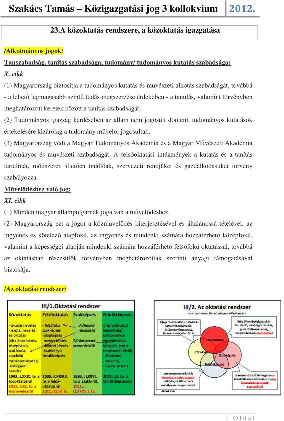meghatározott keretek között a tanítás szabadságát. (2) Tudományos igazság kérdésében az állam nem jogosult dönteni, tudományos kutatások értékelésére kizárólag a tudomány művelői jogosultak.