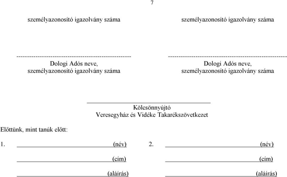 neve, Dologi Adós neve, Előttünk, mint tanúk előtt: Kölcsönnyújtó