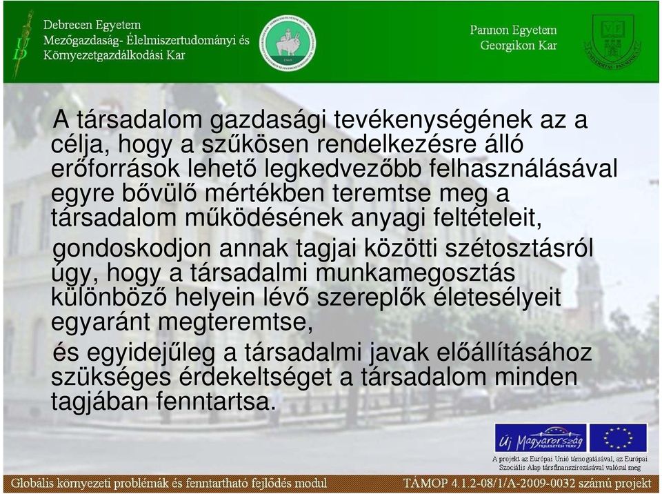 tagjai közötti szétosztásról úgy, hogy a társadalmi munkamegosztás különbözı helyein lévı szereplık életesélyeit