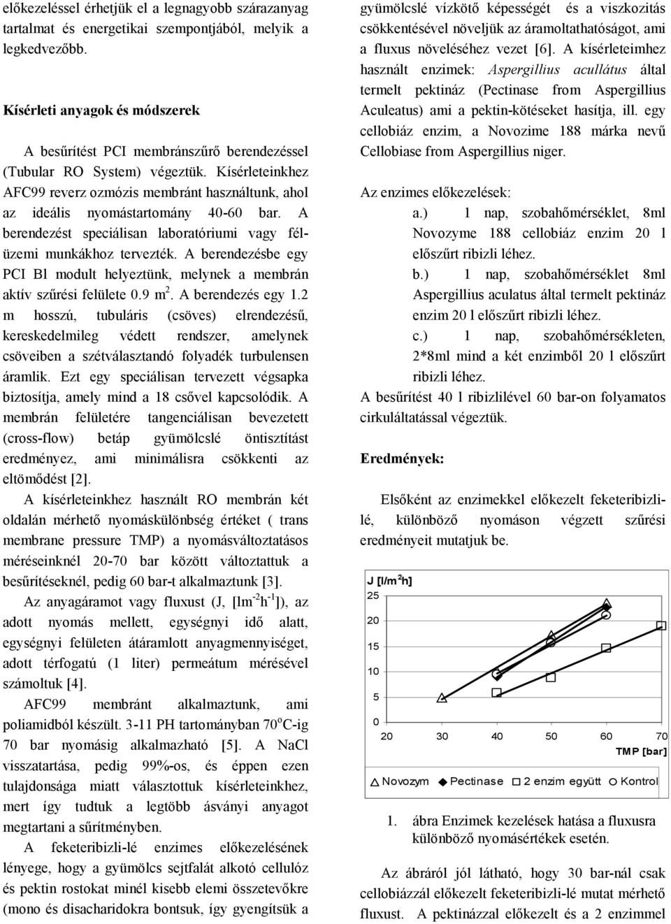 Kísérleteinkhez AC99 reverz ozmózis membránt használtunk, ahol az ideális nyomástartomány 40-60 bar. A berendezést speciálisan laboratóriumi vagy félüzemi munkákhoz tervezték.