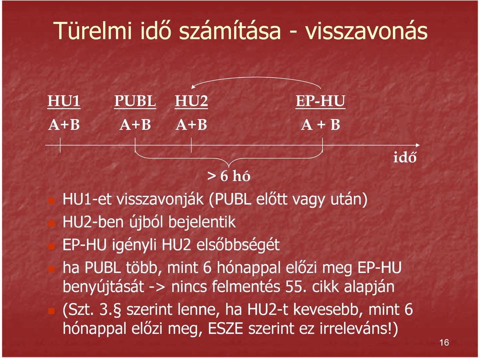 PUBL több, mint 6 hónappal előzi meg EP-HU benyújtását -> nincs felmentés 55.