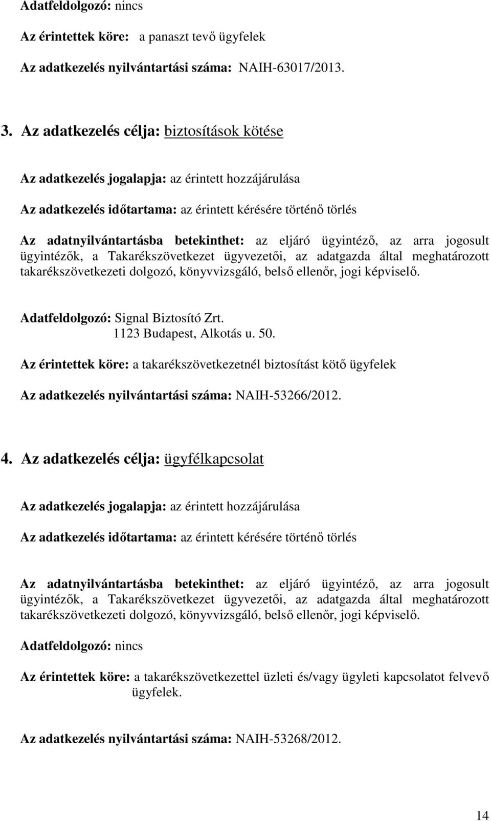 eljáró ügyintéző, az arra jogosult ügyintézők, a Takarékszövetkezet ügyvezetői, az adatgazda által meghatározott takarékszövetkezeti dolgozó, könyvvizsgáló, belső ellenőr, jogi képviselő.