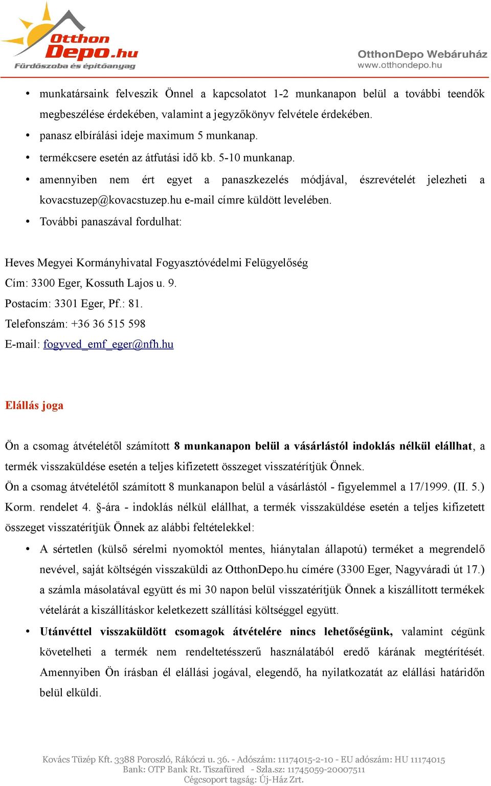 OtthonDepo.hu Webáruház. Vásárlási tudnivalók, üzletszabályzat - PDF  Ingyenes letöltés