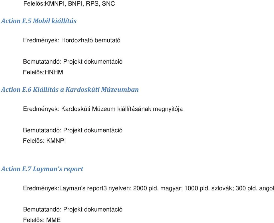 6 Kiállítás a Kardoskúti Múzeumban Eredmények: Kardoskúti Múzeum kiállításának megnyitója Bemutatandó: Projekt