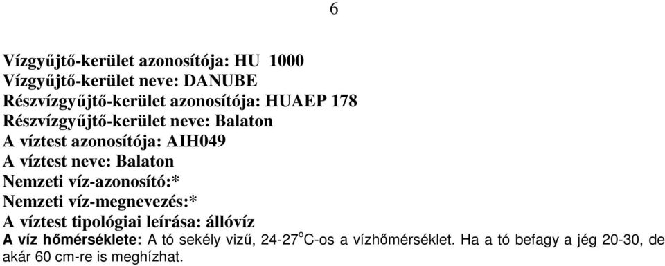 Balaton Nemzeti víz-azonosító:* Nemzeti víz-megnevezés:* A víztest tipológiai leírása: állóvíz A víz