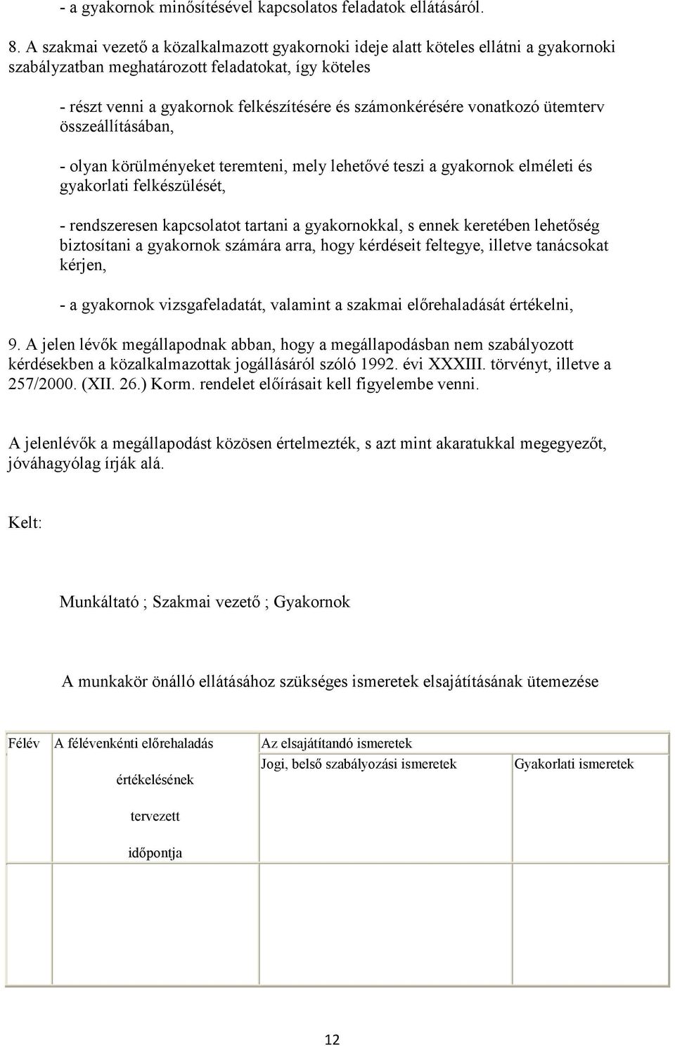 vonatkozó ütemterv összeállításában, - olyan körülményeket teremteni, mely lehetıvé teszi a gyakornok elméleti és gyakorlati felkészülését, - rendszeresen kapcsolatot tartani a gyakornokkal, s ennek