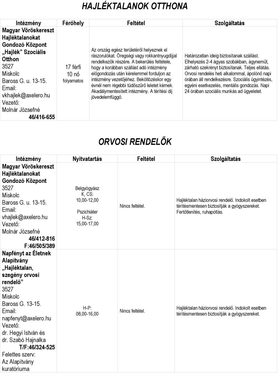 Beköltözéskor egy évnél nem régebbi tüdőszűrő leletet kérnek. Akadálymentesített intézmény. A térítési díj jövedelemfüggő. Határozatlan ideig biztosítanak szállást.