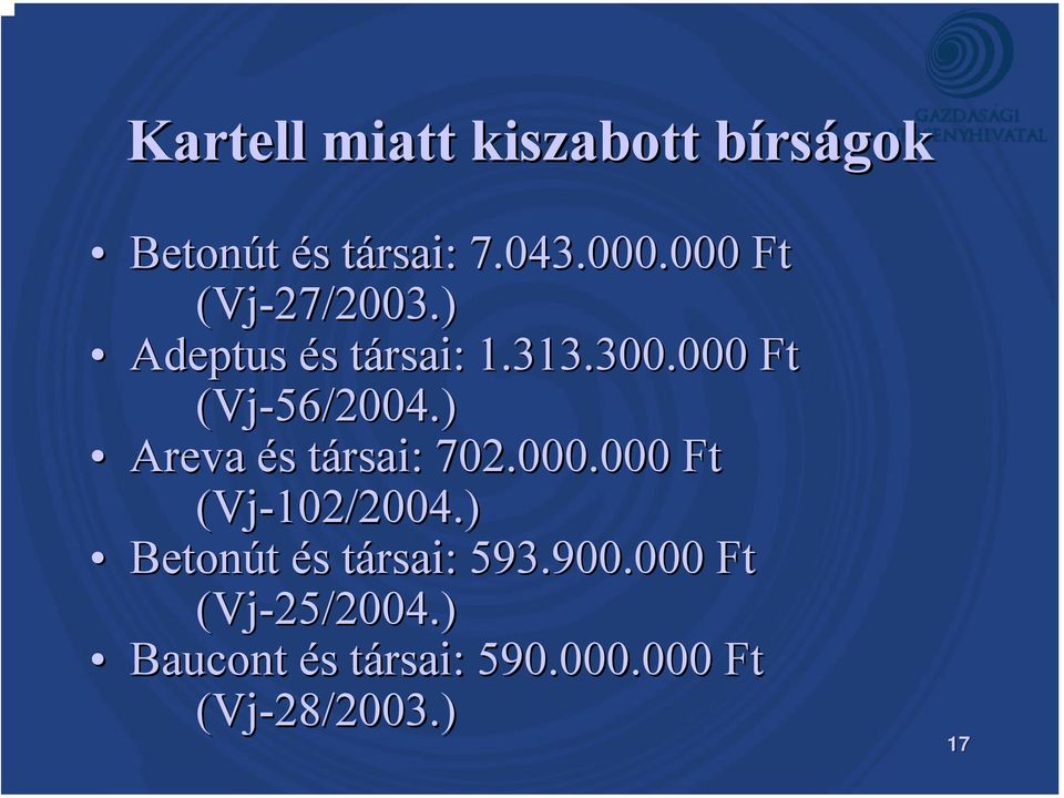 ) Areva és s társai: t 702.000.000 Ft (Vj-102/2004.