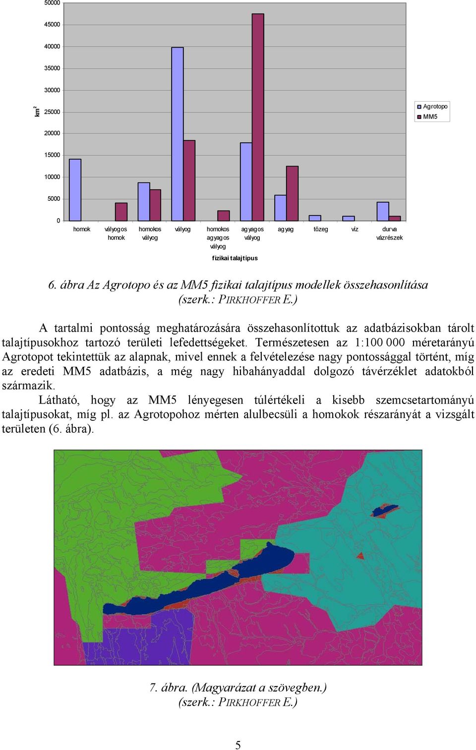 ) A tartalmi pontosság meghatározására összehasonlítottuk az adatbázisokban tárolt talajtípusokhoz tartozó területi lefedettségeket.