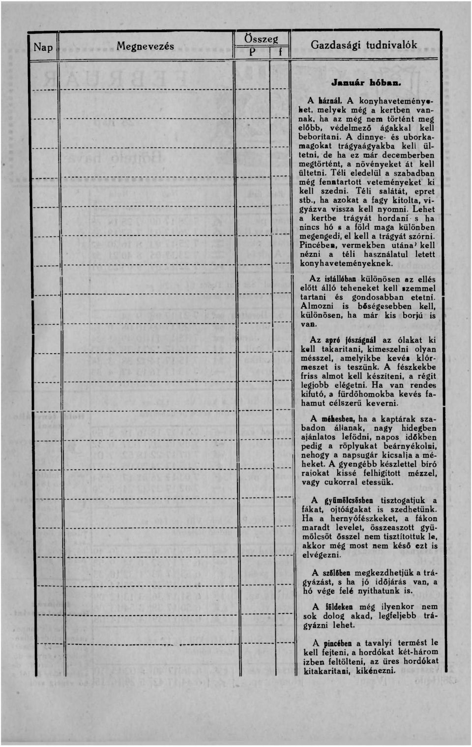 Téli salátát, epret stb., ha azokat a fagy kitolta, vigyázva vissza kell nyomni. Lehet a kertbe trágyát hordani s ha nincs hó s a föld maga különben megengedi, el kell a trágyát szórni.