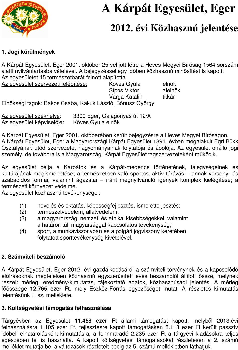 Az egyesületet 15 természetbarát felnőtt alapította.