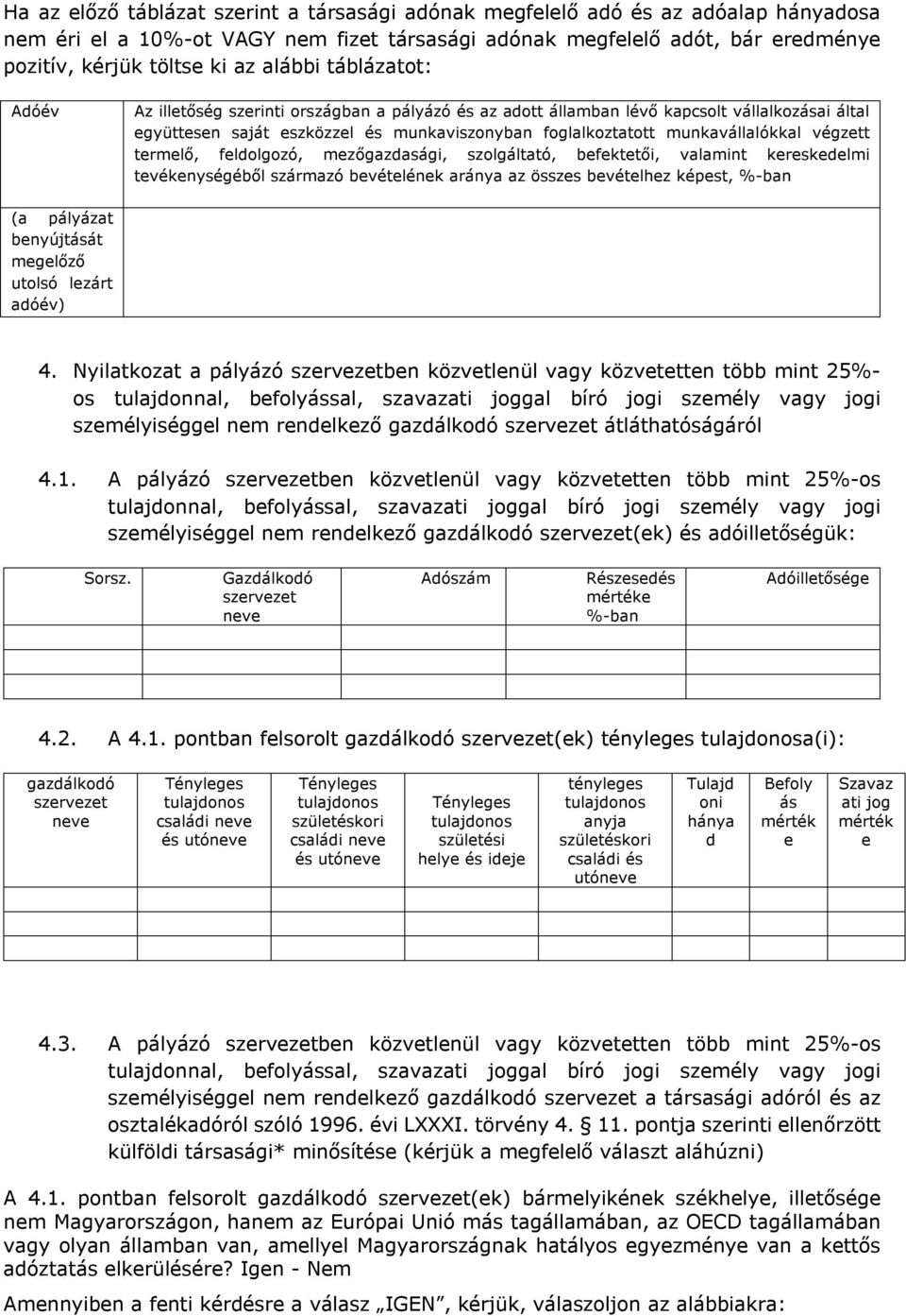 végzett termelő, feldolgozó, mezőgazdasági, szolgáltató, befektetői, valamint kereskedelmi tevékenységéből származó bevételének aránya az összes bevételhez képest, %-ban utolsó lezárt 4.