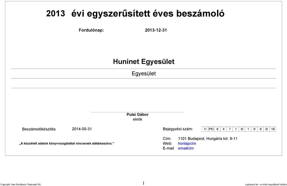 Hungária krt. 9-11 A közzétett adatok könyvvizsgálattal nincsenek alátasztva.