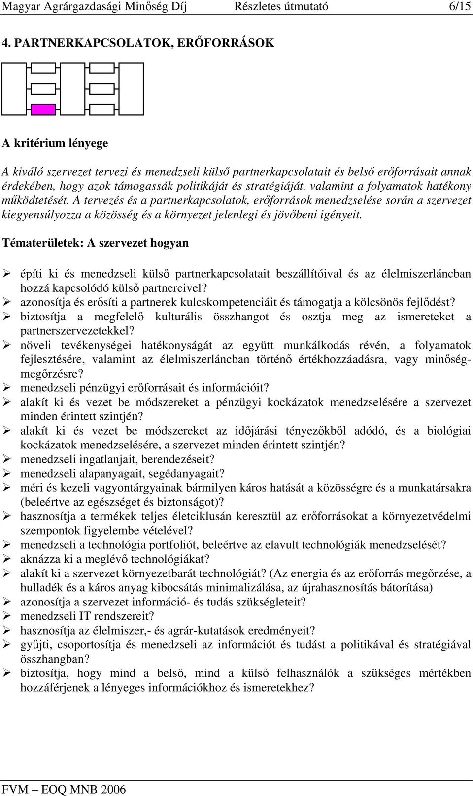 folyamatok hatékony működtetését. A tervezés és a partnerkapcsolatok, erőforrások menedzselése során a szervezet kiegyensúlyozza a közösség és a környezet jelenlegi és jövőbeni igényeit.