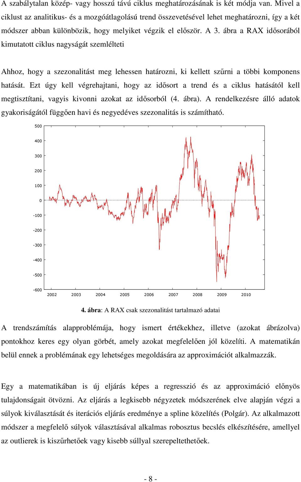 ábra a RAX idısorából kimuao ciklus nagyságá szemlélei Ahhoz, hogy a szezonaliás meg lehessen haározni, ki kelle szőrni a öbbi komponens haásá.