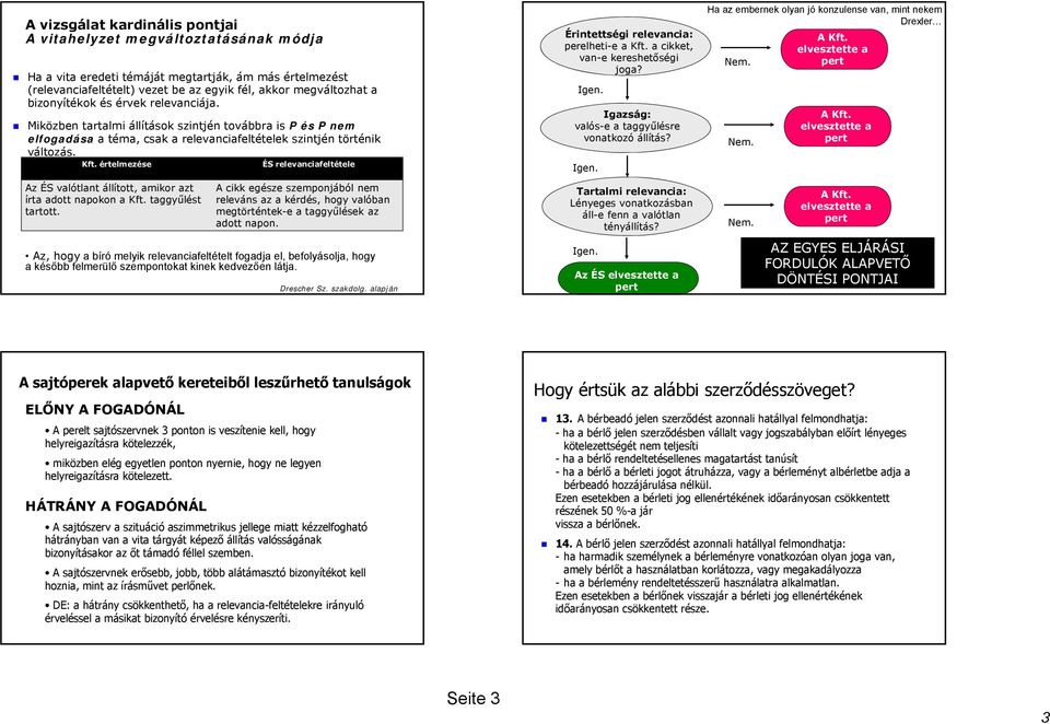 értelmezése ÉS relevanciafeltétele Érintettségi relevancia: perelheti-e a Kft. a cikket, van-e kereshetőségi joga? gen. gazság: valós-e a taggyűlésre vonatkozó állítás? gen. Ha az embernek olyan jó konzulense van, mint nekem Drexler A Kft.