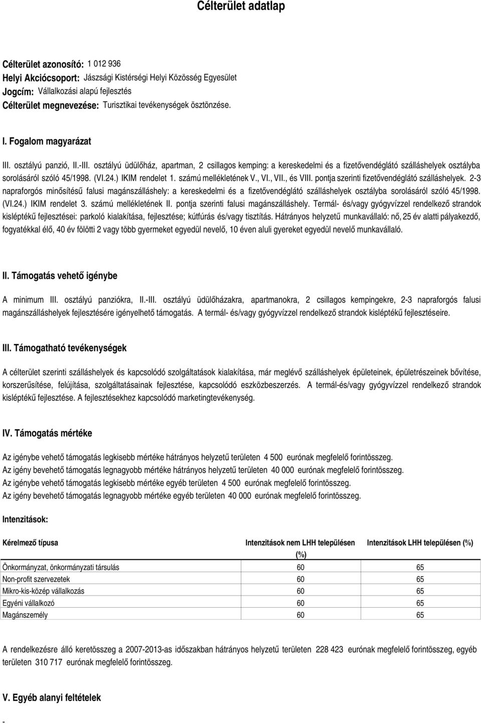 (VI.24.) IKIM rendelet 1. számú mellékletének V., VI., VII., és VIII. pontja szerinti fizetővendéglátó szálláshelyek.