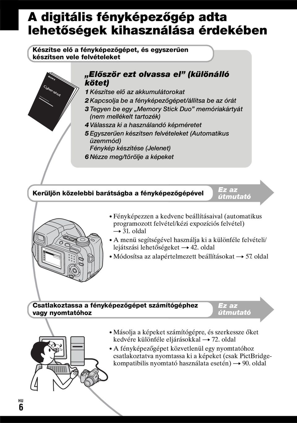 készítsen felvételeket (Automatikus üzemmód) Fénykép készítése (Jelenet) 6 Nézze meg/törölje a képeket Kerüljön közelebbi barátságba a fényképezőgépével Ez az útmutató Fényképezzen a kedvenc