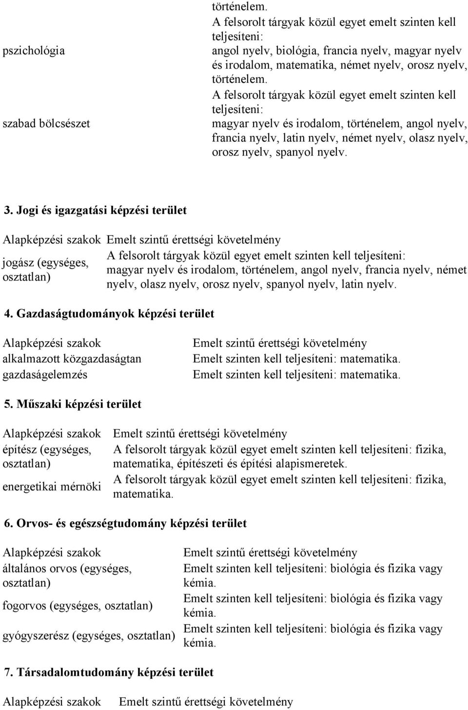 Jogi és igazgatási képzési terület jogász (egységes, osztatlan) magyar nyelv és irodalom, történelem, angol nyelv, francia nyelv, német nyelv, olasz nyelv, orosz nyelv, spanyol nyelv, latin nyelv. 4.