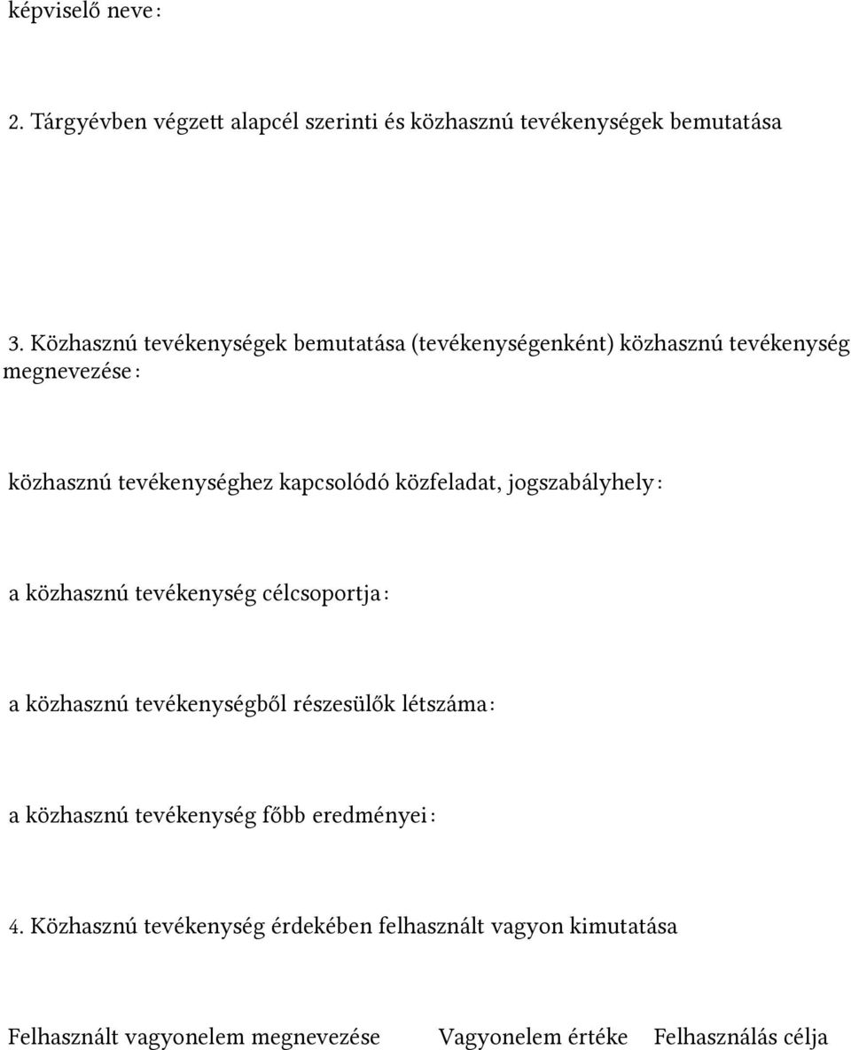 közfeladat, jogszabályhely: a közhasznú tevékenység célcsoportja: a közhasznú tevékenységből részesülők létszáma: a közhasznú