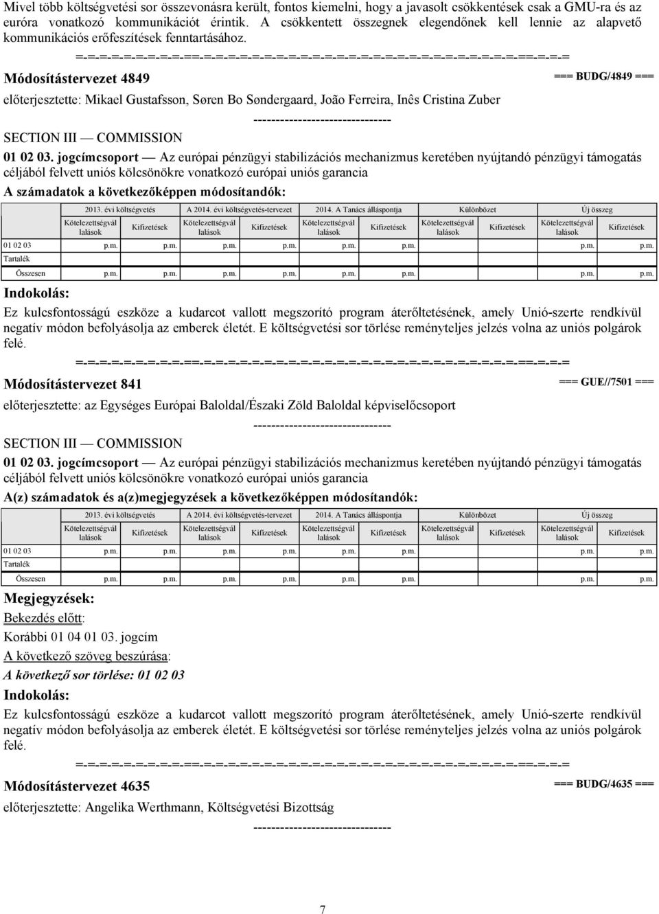 Módosítástervezet 4849 === BUDG/4849 === előterjesztette: Mikael Gustafsson, Søren Bo Søndergaard, João Ferreira, Inês Cristina Zuber 01 02 03.