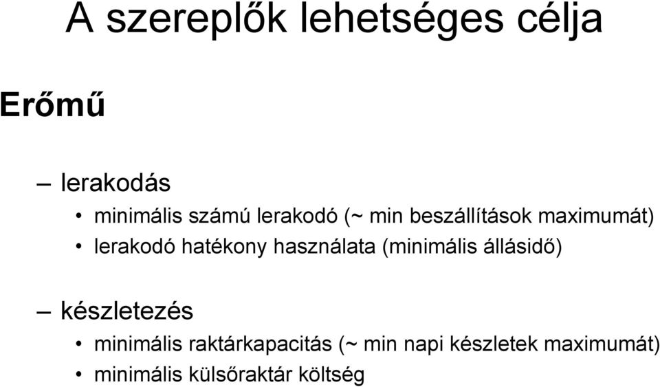 használata (minimális állásidő) készletezés minimális