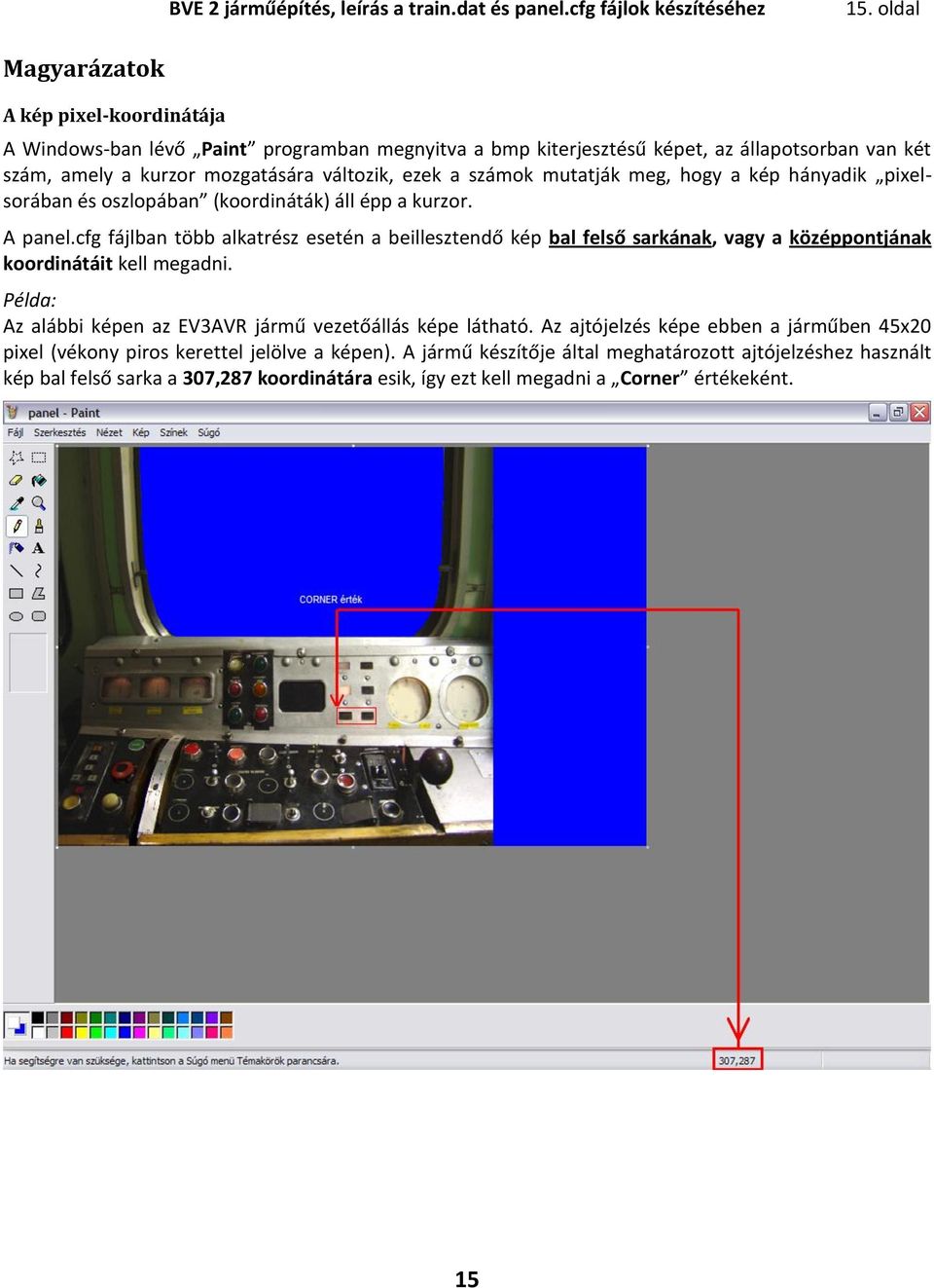 mutatják meg, hogy a kép hányadik pixelsorában és oszlopában (koordináták) áll épp a kurzor. A panel.
