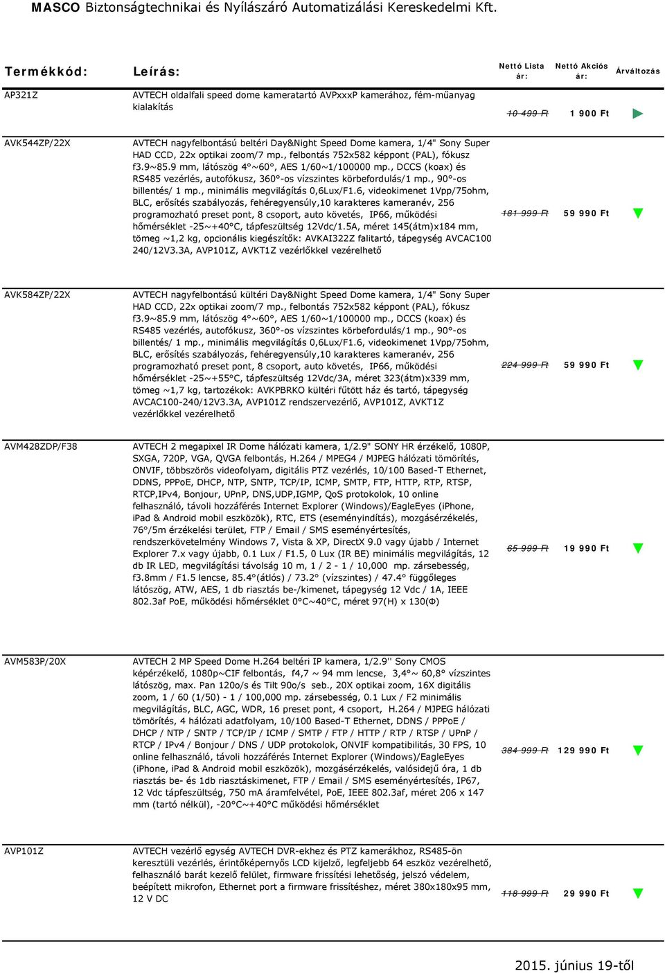 , DCCS (koax) és RS485 vezérlés, autofókusz, 360 -os vízszintes körbefordulás/1 mp., 90 -os billentés/ 1 mp., minimális megvilágítás 0,6Lux/F1.