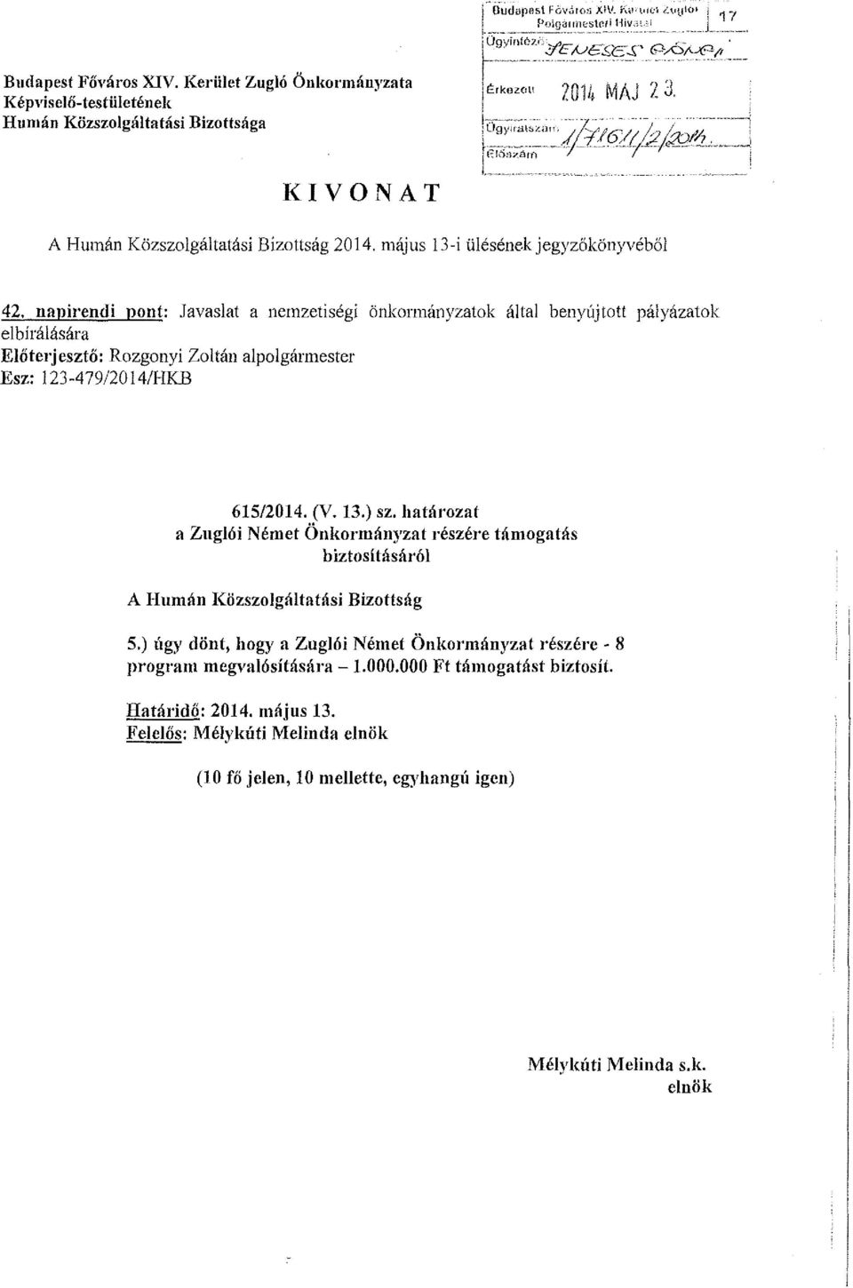 május 13-i ülésének jegyzőkönyvéből 42.