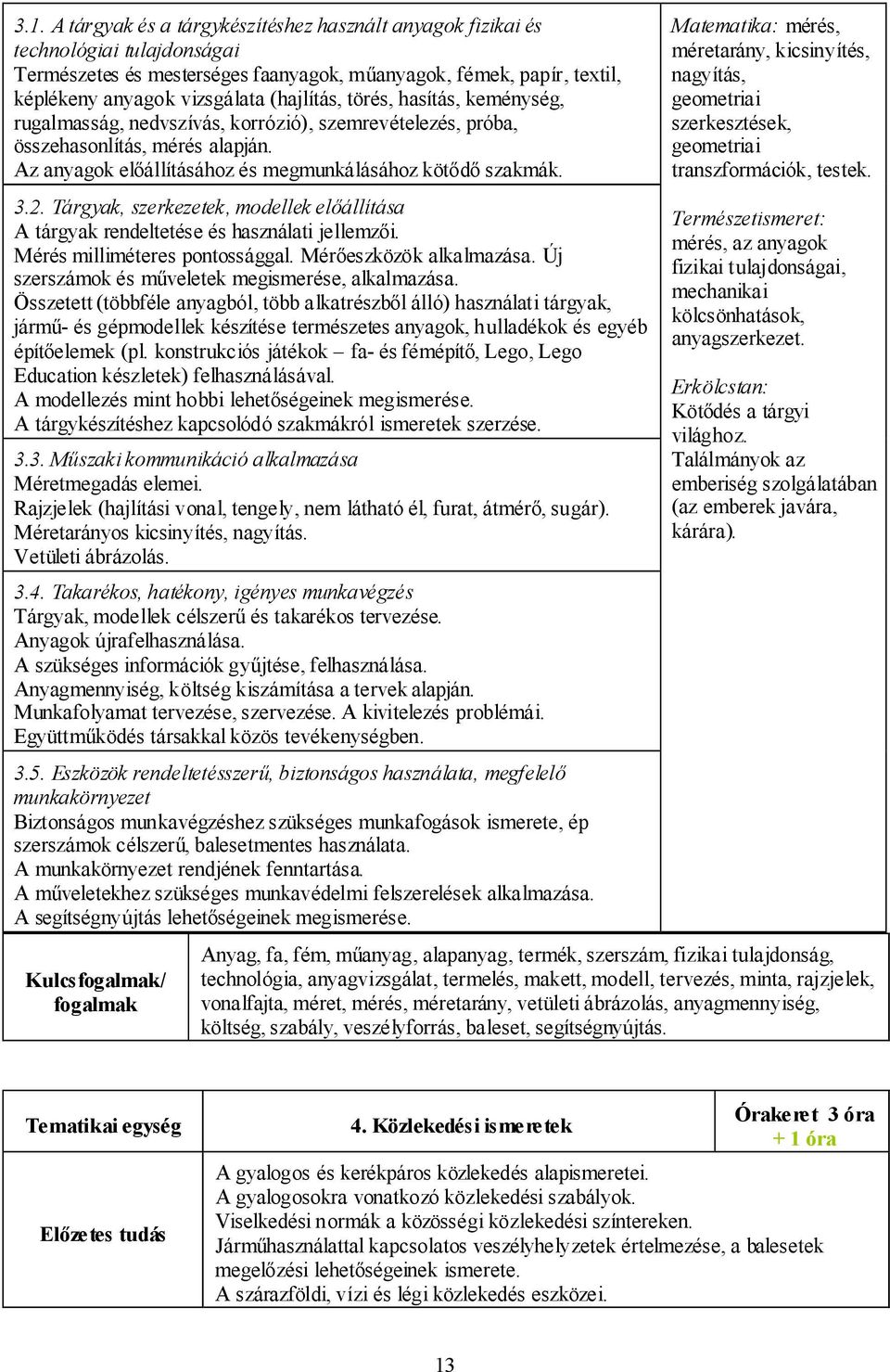 Tárgyak, szerkezetek, modellek előállítása A tárgyak rendeltetése és használati jellemzői. Mérés milliméteres pontossággal. Mérőeszközök alkalmazása.