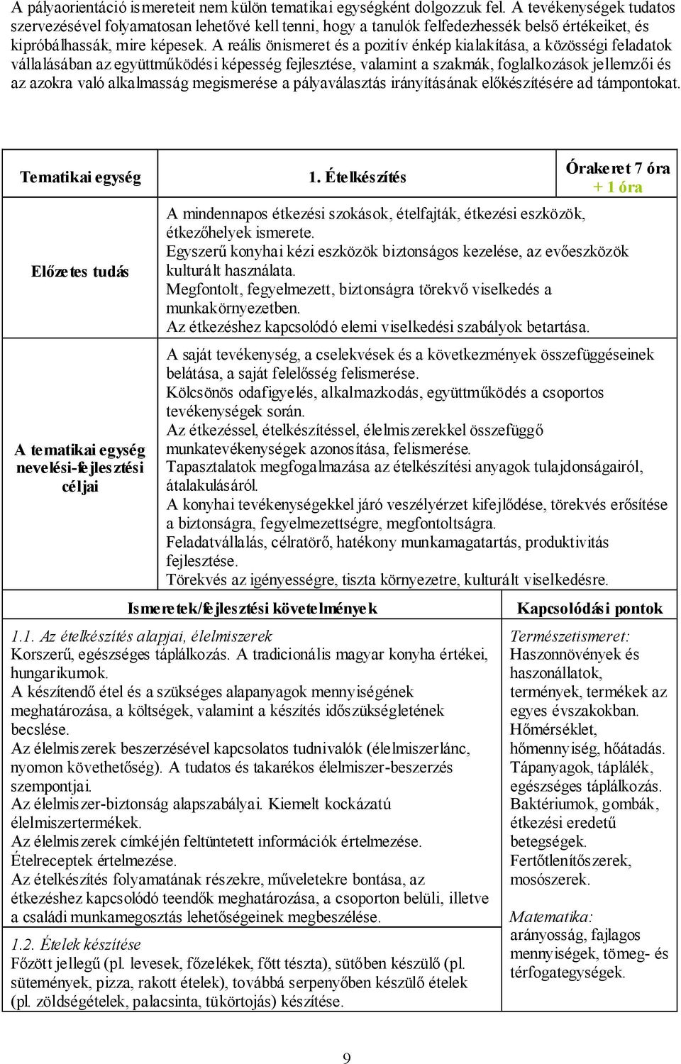 A reális önismeret és a pozitív énkép kialakítása, a közösségi feladatok vállalásában az együttműködési képesség fejlesztése, valamint a szakmák, foglalkozások jellemzői és az azokra való alkalmasság