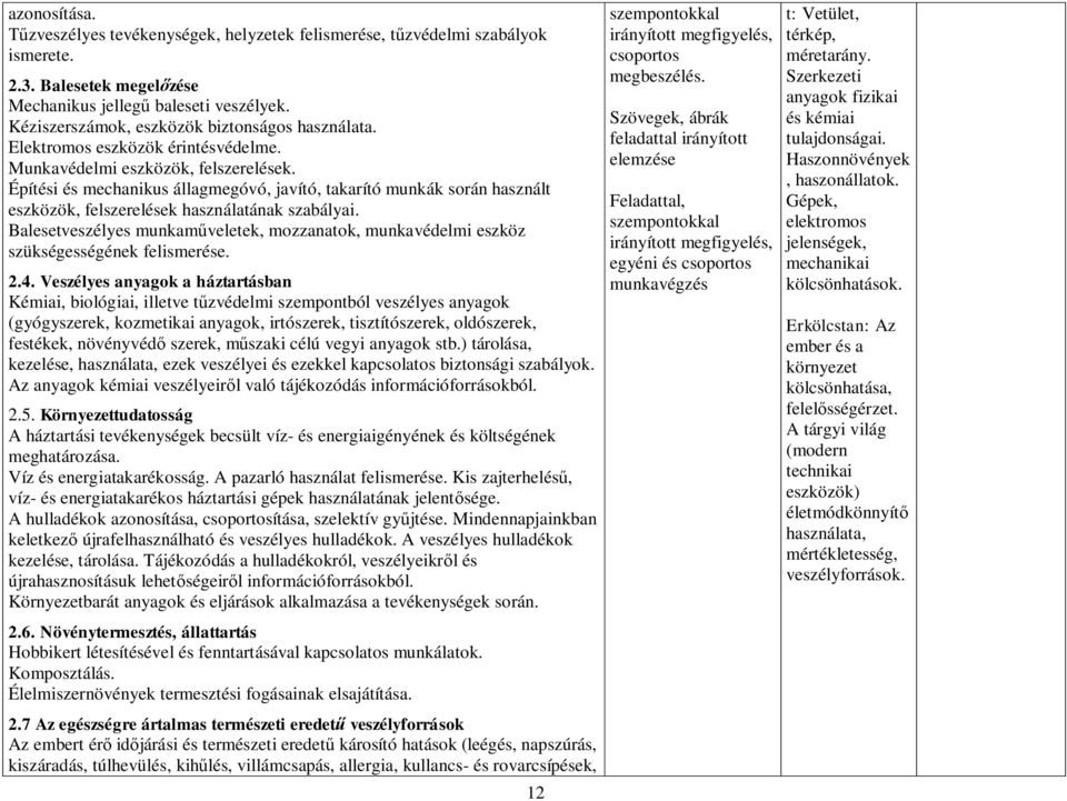 Építési és mechanikus állagmegóvó, javító, takarító munkák során használt eszközök, felszerelések használatának szabályai.