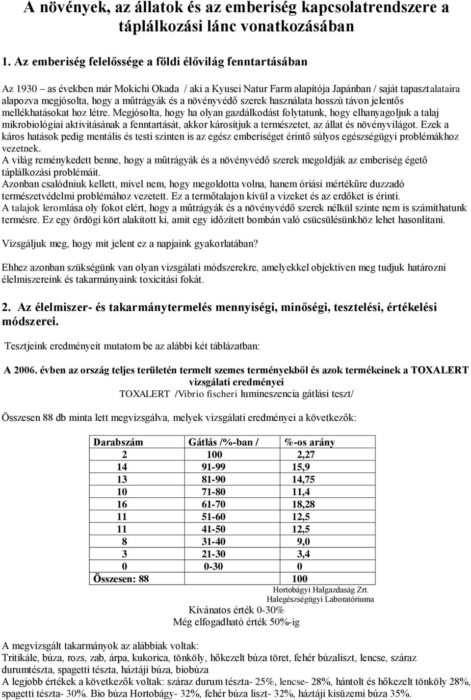 műtrágyák és a növényvédő szerek hosszú távon jelentős mellékhatásokat hoz létre.