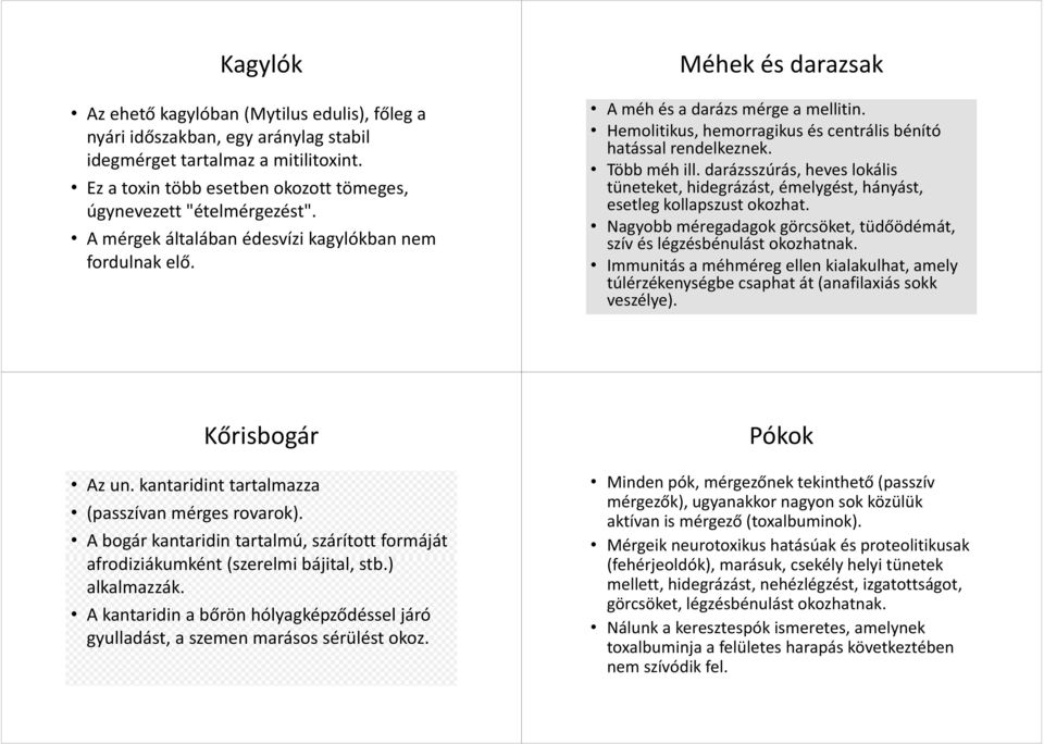 darázsszúrás, heves lokális tüneteket, hidegrázást, émelygést, hányást, esetleg kollapszust okozhat. Nagyobb méregadagok görcsöket, tüdőödémát, szív és légzésbénulást okozhatnak.