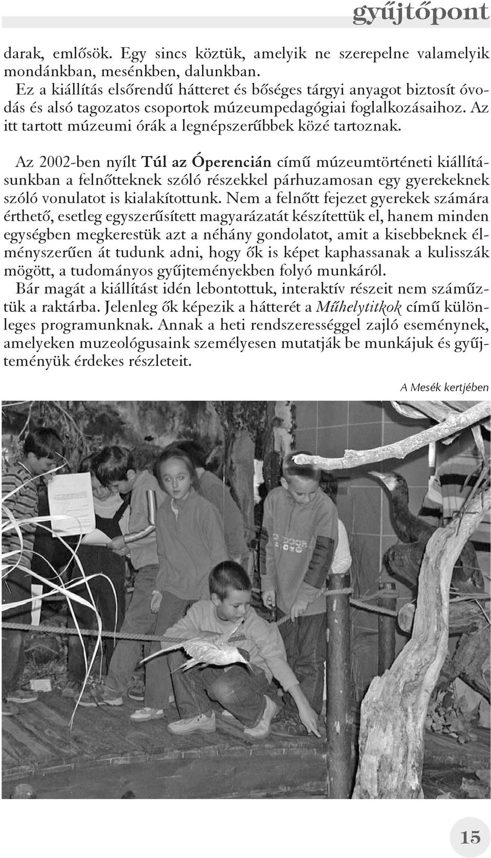 Az 2002-ben nyílt Túl az Óperencián címû múzeumtörténeti kiállításunkban a felnõtteknek szóló részekkel párhuzamosan egy gyerekeknek szóló vonulatot is kialakítottunk.