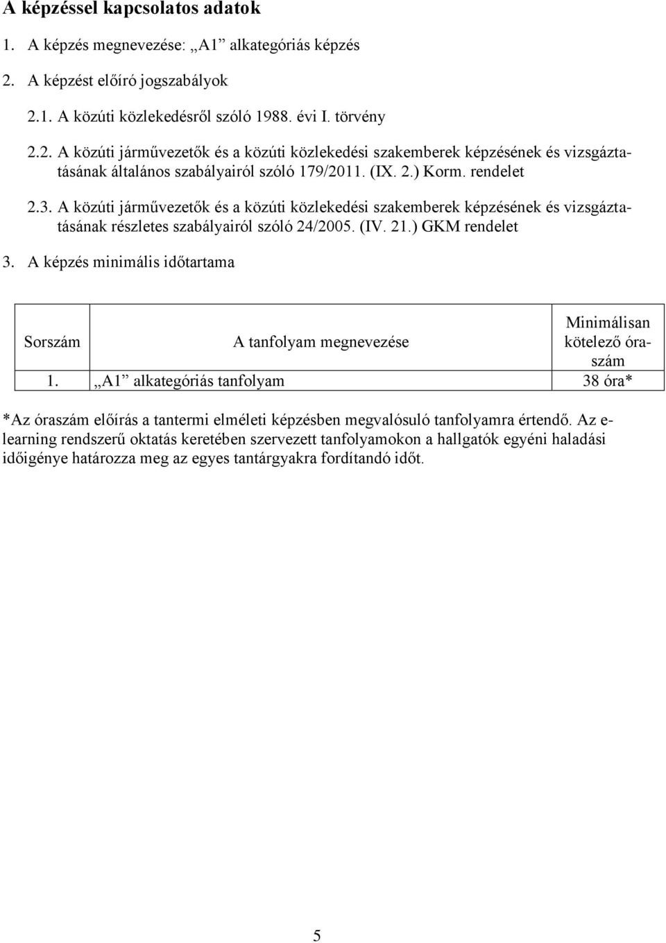 (IX. 2.) Krm. rendelet 2.3. A közúti járművezetők és a közúti közlekedési szakemberek képzésének és vizsgáztatásának részletes szabályairól szóló 24/2005. (IV. 21.) GKM rendelet 3.