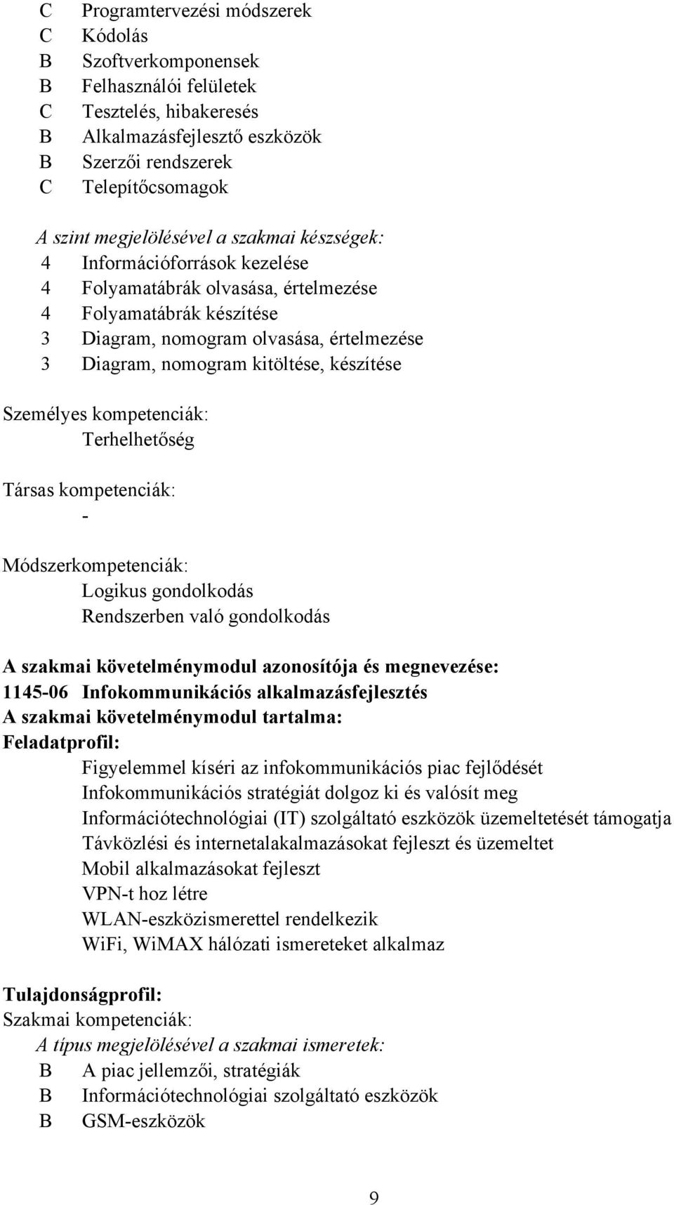 Személyes kompetenciák: Terhelhetőség Társas kompetenciák: Módszerkompetenciák: Logikus gondolkodás Rendszerben való gondolkodás A szakmai követelménymodul azonosítója és megnevezése: 114506