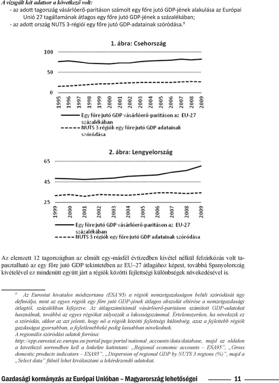 9 Az elemzett 12 tagországban az elmúlt egy-másfél évtizedben kivétel nélkül felzárkózás volt tapasztalható az egy főre jutó GDP tekintetében az EU 27 átlagához képest, továbbá Spanyolország