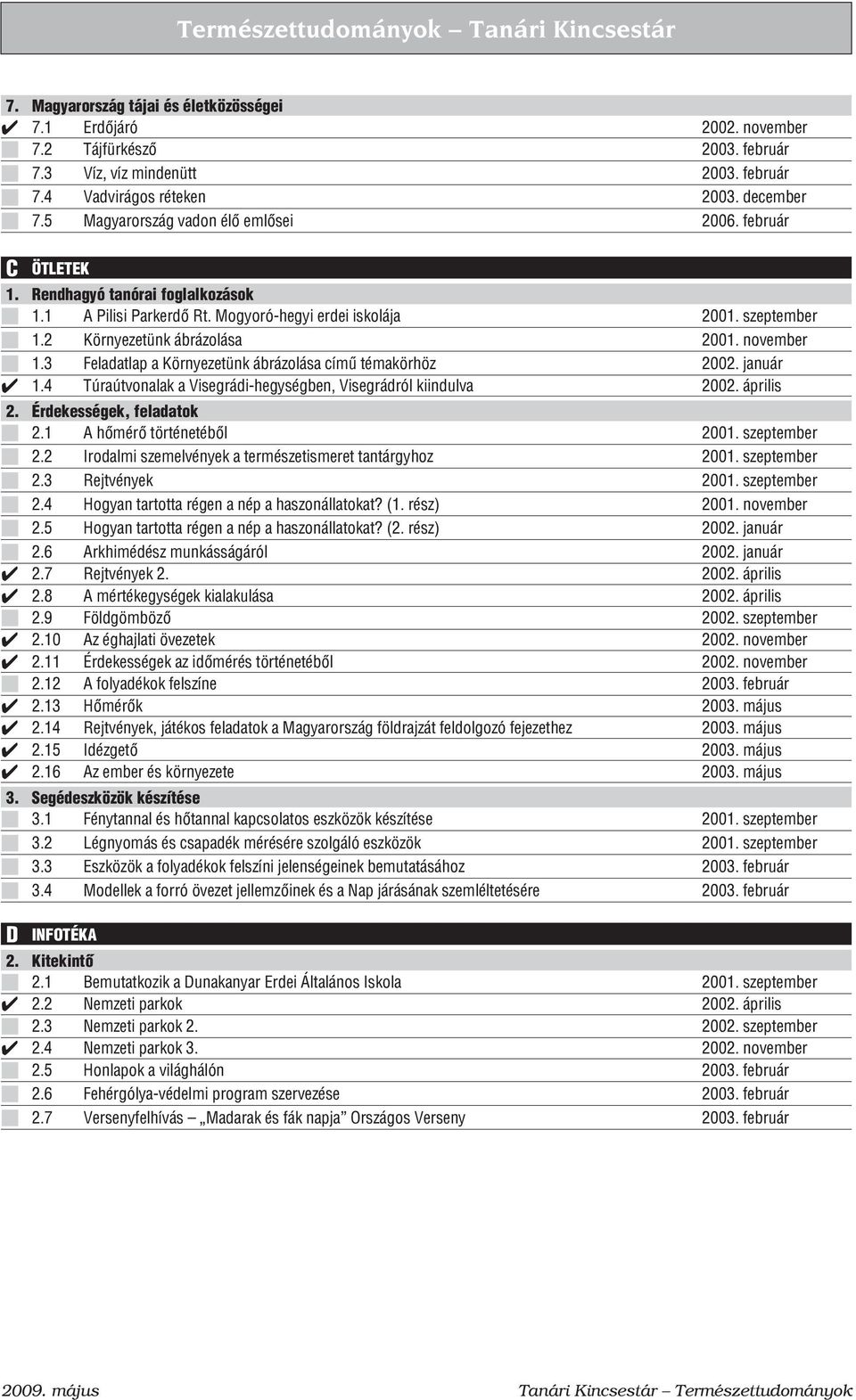 3 Feladatlap a Környezetünk ábrázolása címû témakörhöz 2002. január 1.4 Túraútvonalak a Visegrádi-hegységben, Visegrádról kiindulva 2002. április 2.1 A hõmérõ történetébõl 2001. szeptember 2.