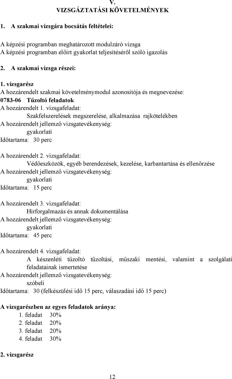 vizsgafeladat: Szakfelszerelések megszerelése, alkalmazása rajkötelékben A hozzárendelt jellemző vizsgatevékenység: gyakorlati Időtartama: 30 perc A hozzárendelt 2.