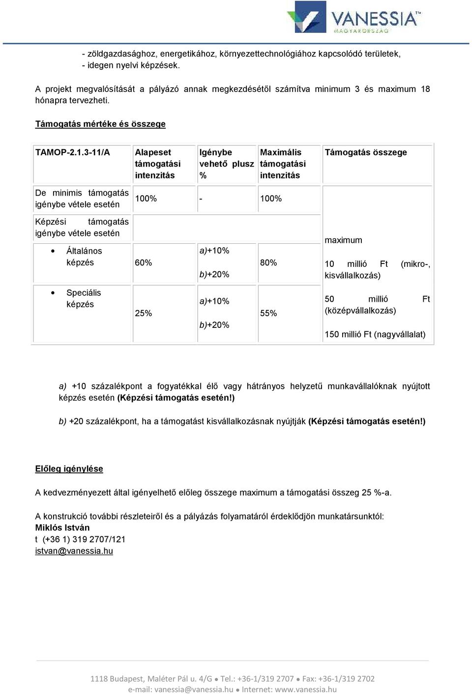 hónapra tervezheti. Támogatás mértéke és összege TAMOP-2.1.