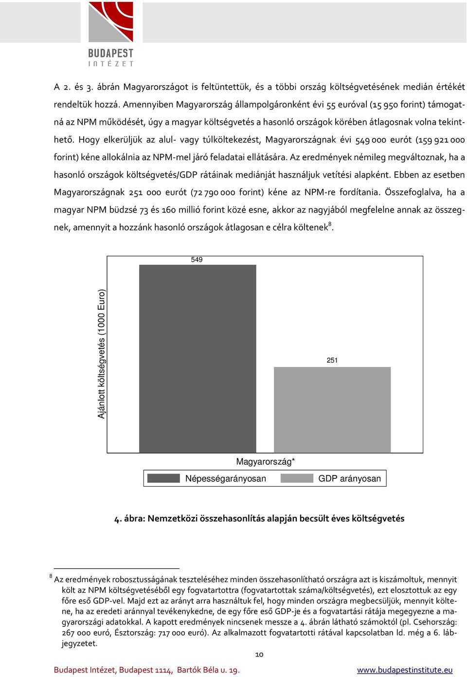 Hogy elkerüljük az alul- vagy túlköltekezést, Magyarországnak évi 549000 eurót (159921000 forint) kéne allokálnia az NPM-mel járó feladatai ellátására.