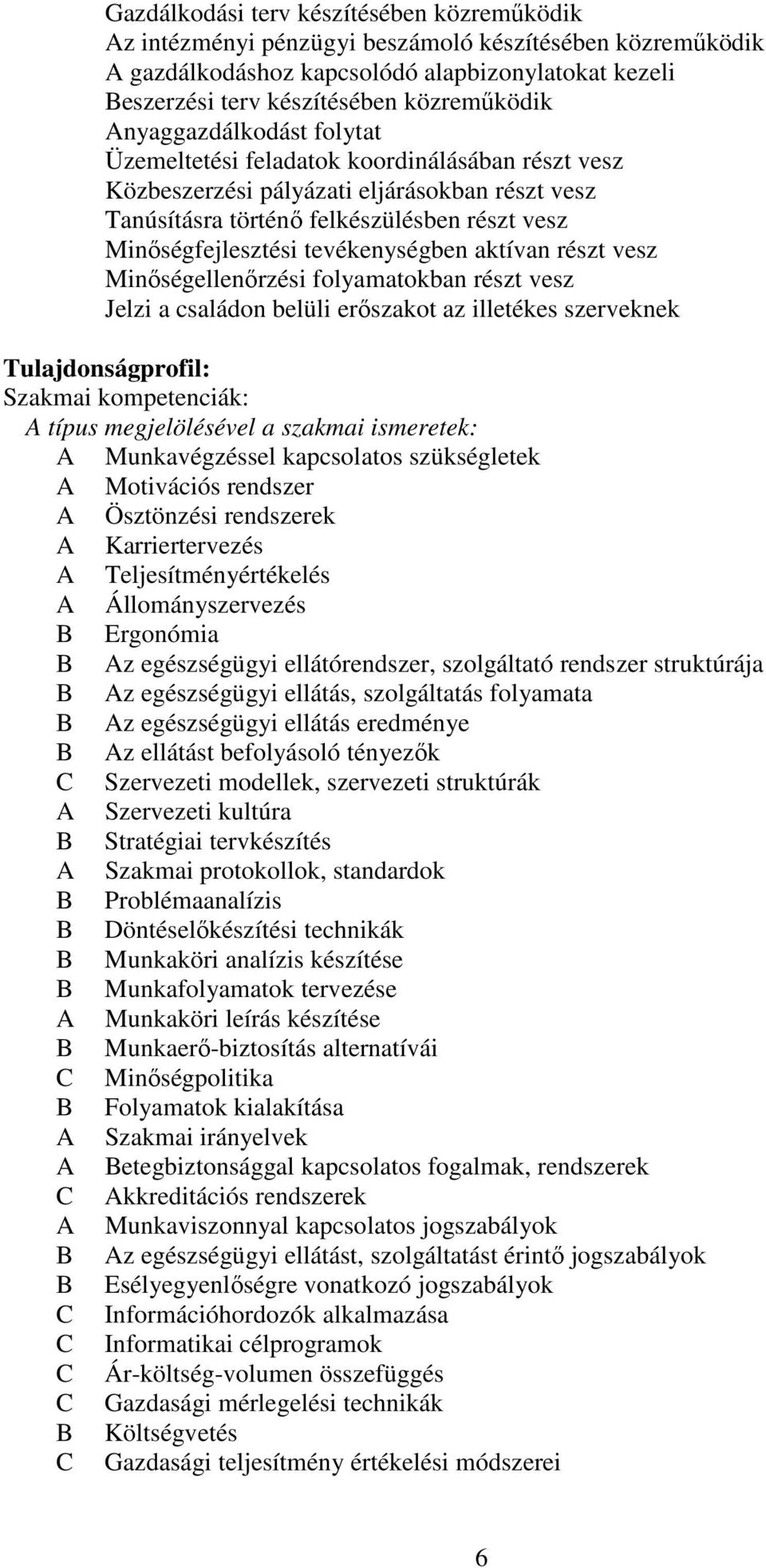 tevékenységben aktívan részt vesz Minőségellenőrzési folyamatokban részt vesz Jelzi a családon belüli erőszakot az illetékes szerveknek Tulajdonságprofil: Szakmai kompetenciák: A típus megjelölésével