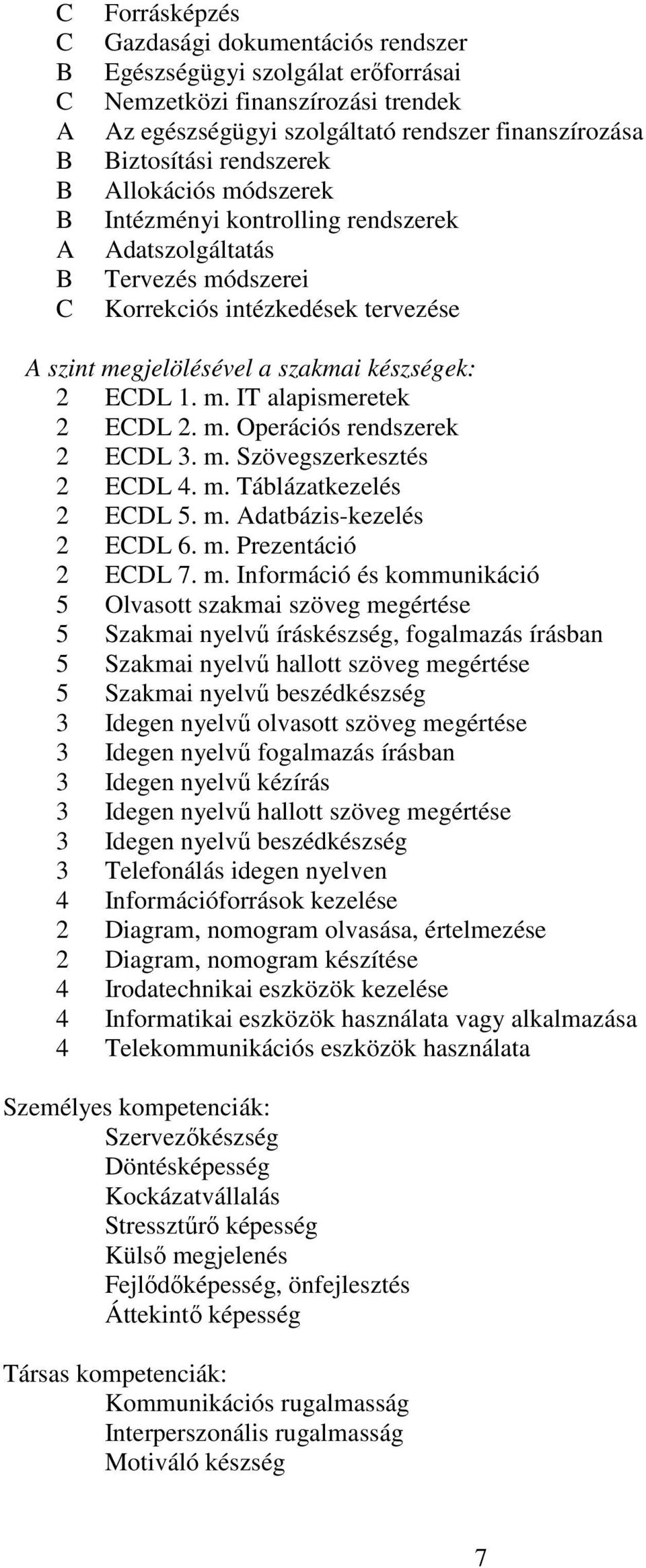 1. m. IT alapismeretek 2 ECDL 2. m. Operációs rendszerek 2 ECDL 3. m. Szövegszerkesztés 2 ECDL 4. m. Táblázatkezelés 2 ECDL 5. m. Adatbázis-kezelés 2 ECDL 6. m. Prezentáció 2 ECDL 7. m. Információ és