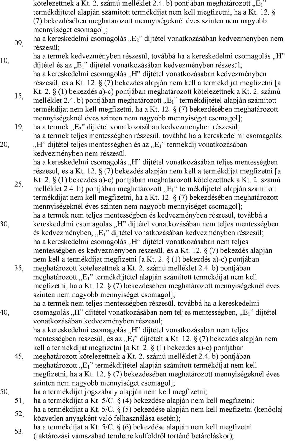 kedvezményben részesül, továbbá ha a kereskedelmi csomagolás H 10, díjtétel és az E 1 díjtétel vonatkozásában kedvezményben részesül; ha a kereskedelmi csomagolás H díjtétel vonatkozásában