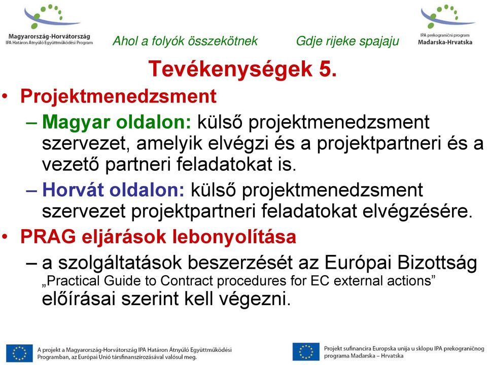 projektpartneri és a vezető partneri feladatokat is.