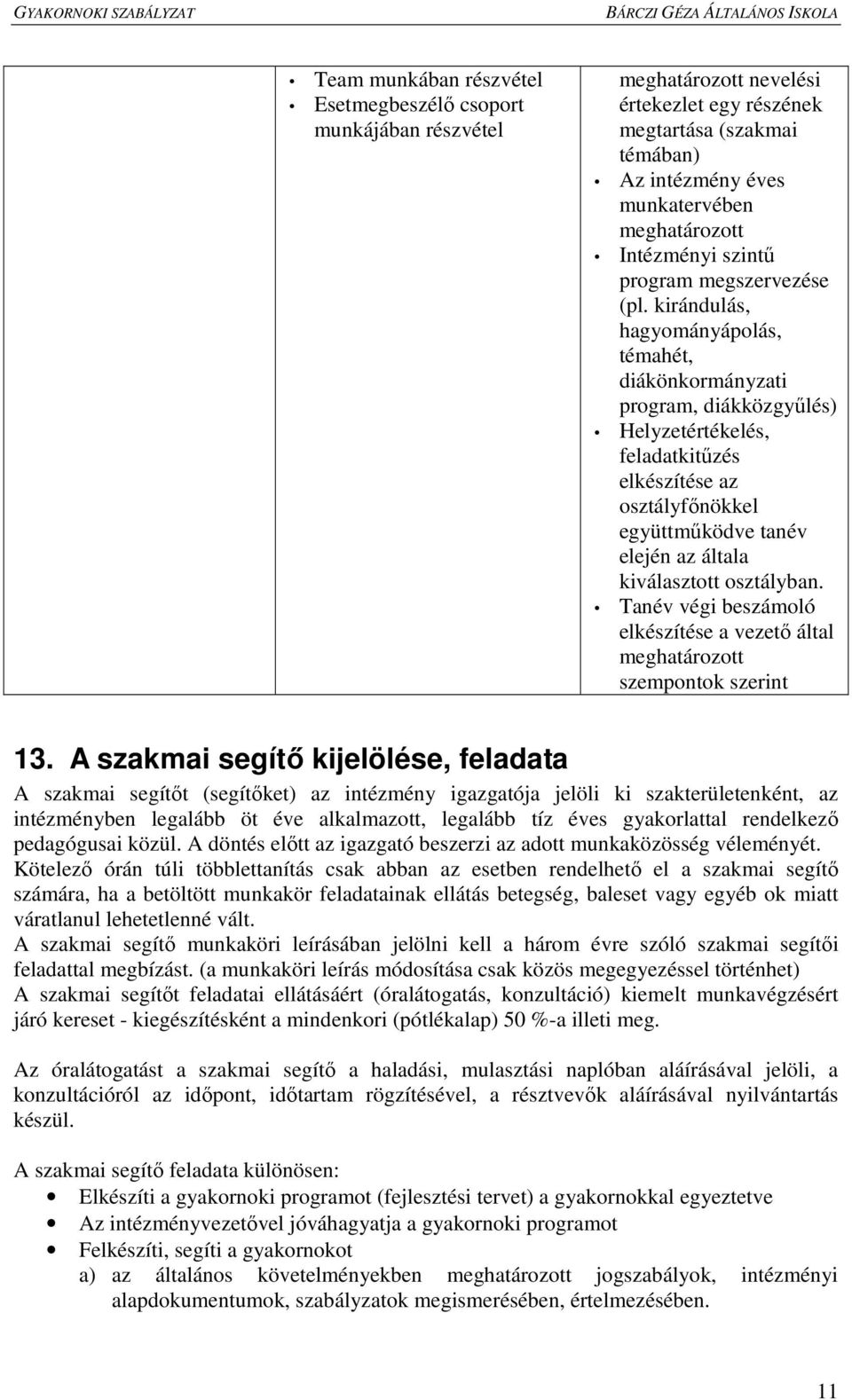 kirándulás, hagyományápolás, témahét, diákönkormányzati program, diákközgyőlés) Helyzetértékelés, feladatkitőzés elkészítése az osztályfınökkel együttmőködve tanév elején az általa kiválasztott